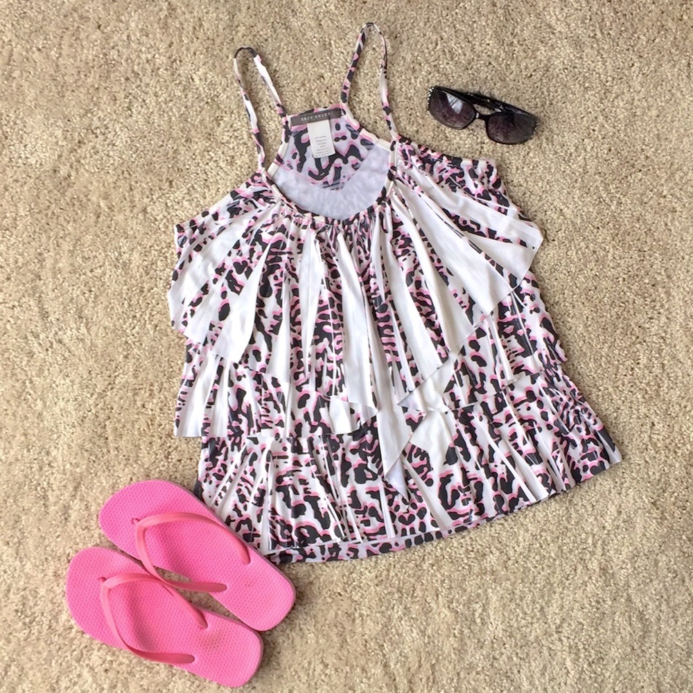 Suzy Shier | Ruffle Layered Animal Print Tank